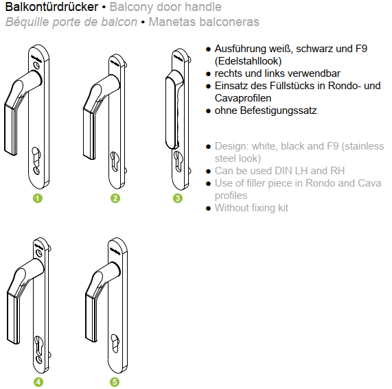 Schüco Balkontürdrücker außen/außen, Schüco Balkontürdrücker außen/innen, Schüco Balkontürdrücker Rollladen innen/außen, Schüco Balkontürdrücker innen/außen, Schüco VarioTec, Schüco Balkontürdrücker innen/innen,